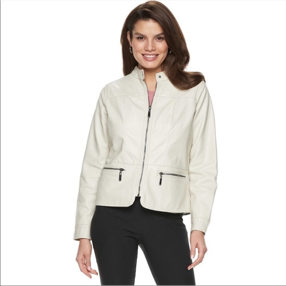 Winter White Moto Faux Vegan Leather Jacke… - Picture 1 of 7